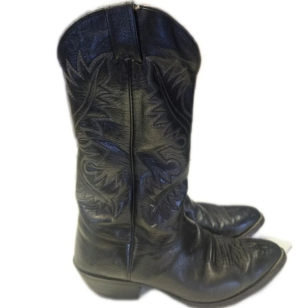 Nocona Men’s Vintage Cowboy Boots Black Leather Western Size 9.5 USA